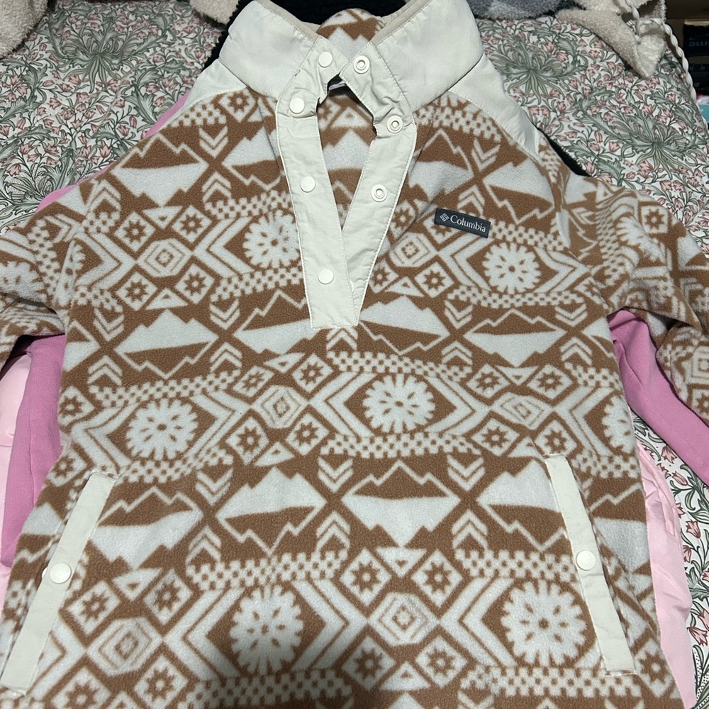 Columbia Brown and White Geometric Fleece Hoodie